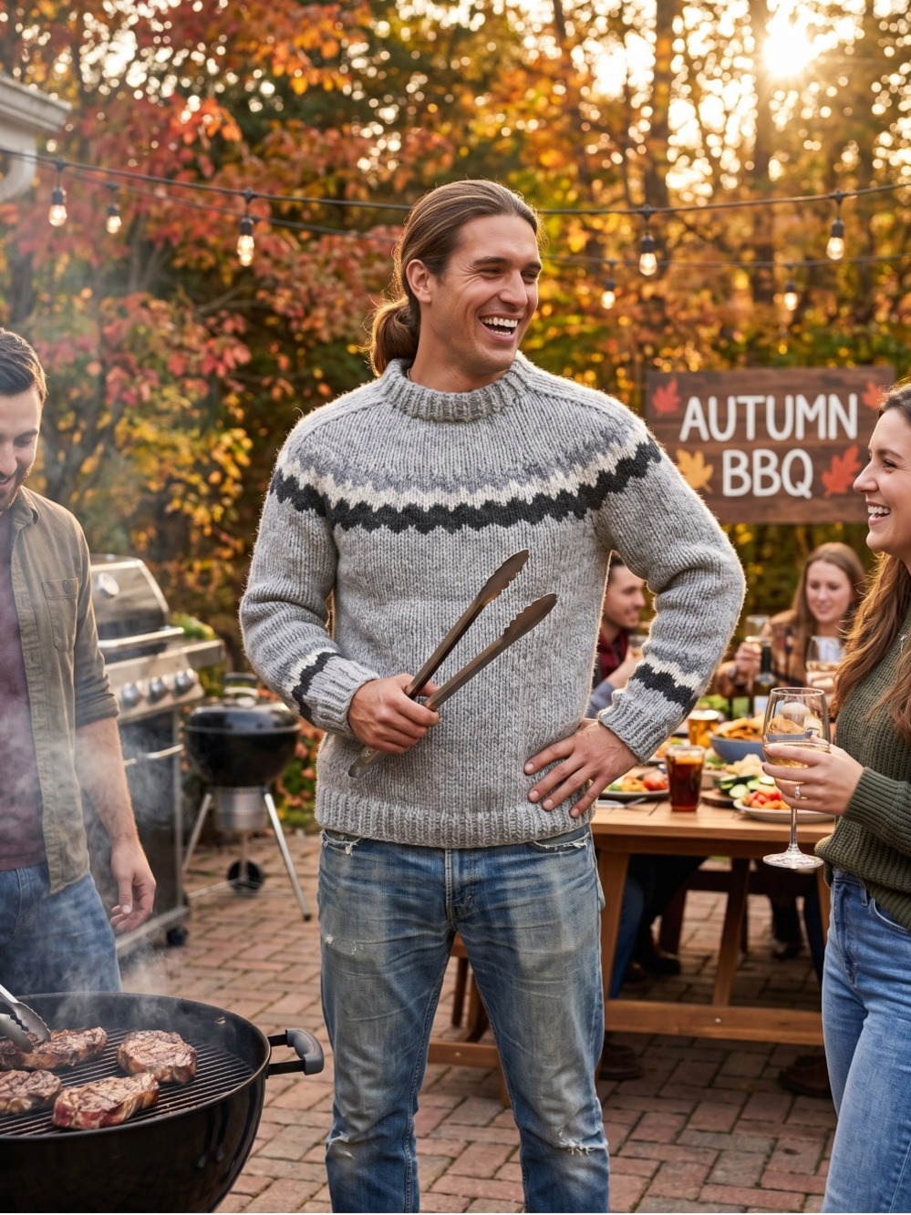 Artisan Gray and Black Turtleneck Fair Isle Sweater